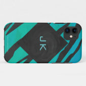 モノグラムタイガーブラックとティール(緑がかった色)プリントパターン Case-Mate iPhoneケース (裏面(横))