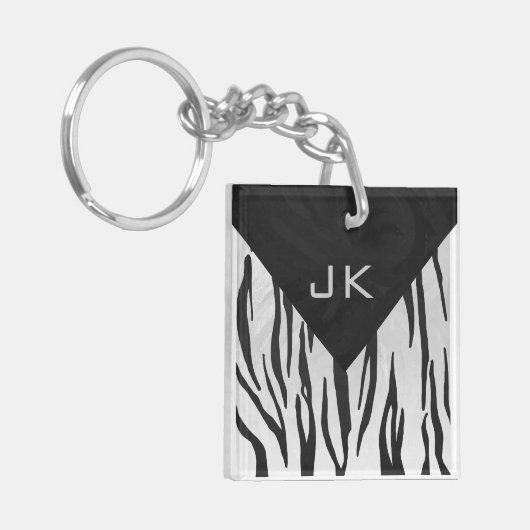 モノグラムタイガーブラックアンドホワイトプリント キーホルダー (正面左)