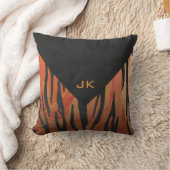 モノグラムタイガーホットオレンジとブラックプリントパターン クッション (ブランケット)