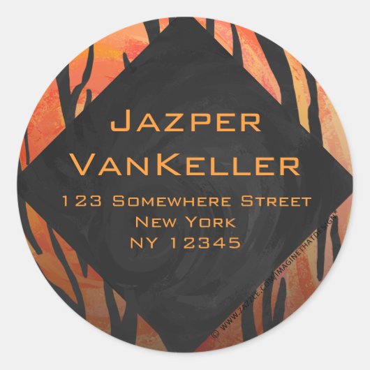 モノグラムタイガーホットオレンジとブラックプリントパターン ラウンドシール (正面)