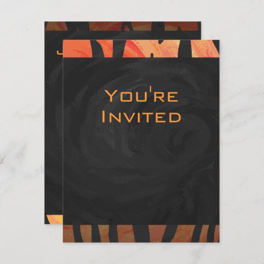 モノグラムタイガーホットオレンジとブラックプリントパターン 招待状 (正面/裏面)
