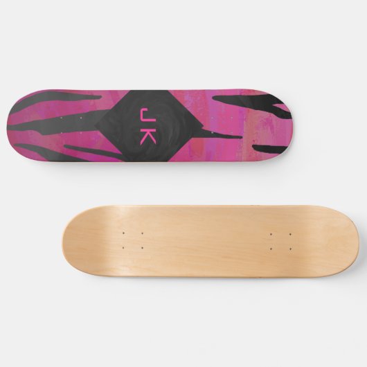 モノグラムタイガーホットピンクとブラックプリントパターン スケートボード (横)