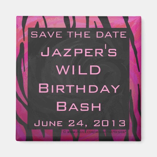 モノグラムタイガーホットピンクとブラックプリントパターン マグネット (正面)