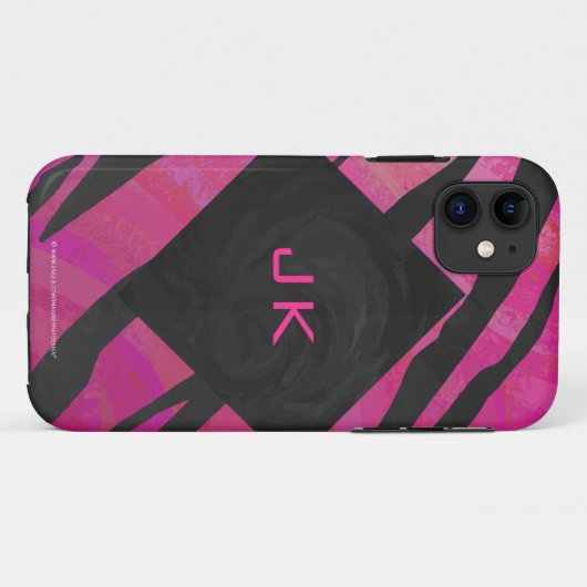 モノグラムタイガーホットピンクとブラックプリントパターン Case-Mate iPhoneケース (裏面(横))