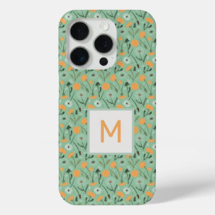 モノグラムタンポポ花オレンジフローラルパターン iPhone 15 PROケース