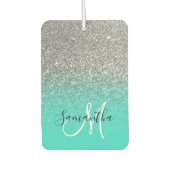 モノグラムターコイズと銀グラデーショングリッター写真 カーエアーフレッシュナー (正面)