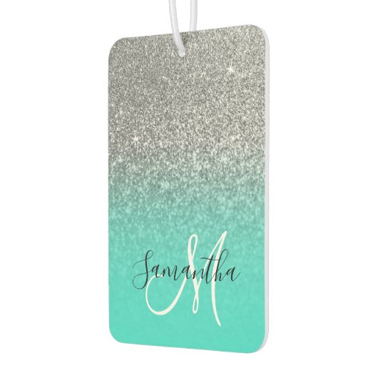 モノグラムターコイズと銀グラデーショングリッター写真 カーエアーフレッシュナー (左)