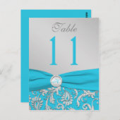 モノグラムターコイズと銀ダマスク表番号 ポストカード (正面/裏面)