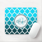 モノグラムターコイズグラデーションモロッコ格子パターン マウスパッド (マウス)