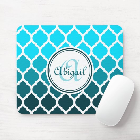 モノグラムターコイズグラデーションモロッコ格子パターン マウスパッド (マウス)