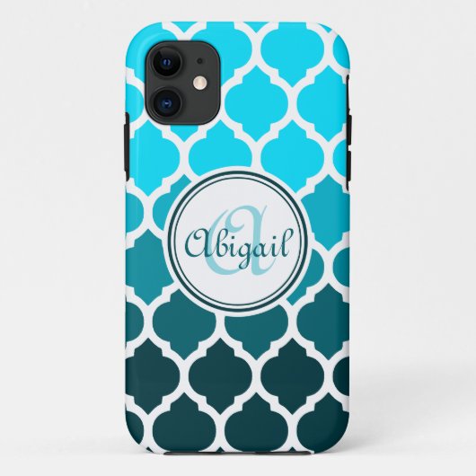 モノグラムターコイズグラデーションモロッコ格子パターン Case-Mate iPhoneケース (裏面)