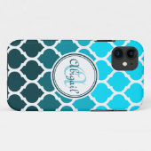 モノグラムターコイズグラデーションモロッコ格子パターン Case-Mate iPhoneケース (裏面(横))