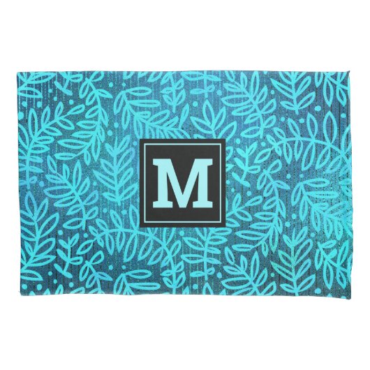 モノグラムターコイズグラデーション葉パタはっきりしたーン 枕カバー (正面)