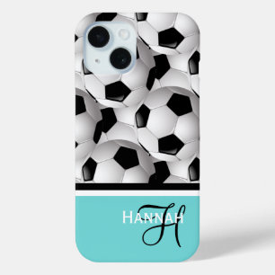 モノグラムターコイズサッカーボールパターン iPhone 15ケース