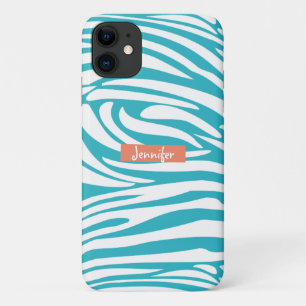 モノグラムターコイズストライプのゼブラパターントレンディー iPhone 11 ケース