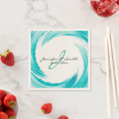 モノグラムターコイズスワール抽象芸術アート スタンダードカクテルナプキン (インサイチュ)