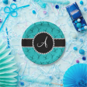 モノグラムターコイズチアリーティング黒丸 ペーパープレート (パーティー)