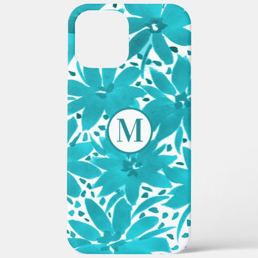 モノグラムターコイズデイジーウォーターカラーブーケ Case-Mate iPhoneケース (裏面)