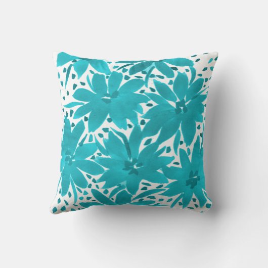 モノグラムターコイズデイジー水彩ブーケ クッション (裏面)