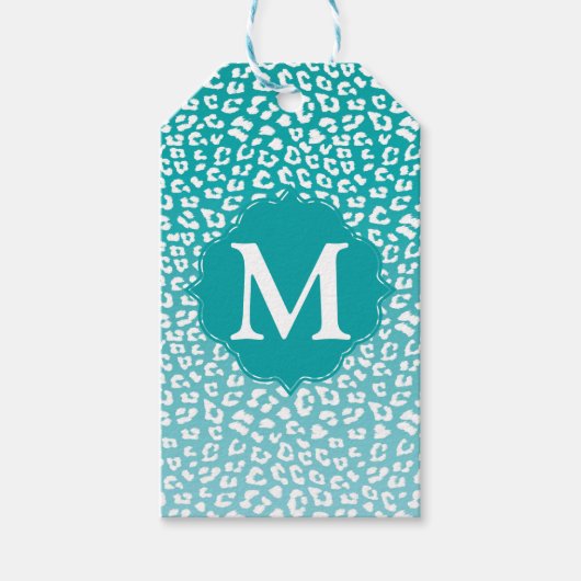 モノグラムターコイズヒョウ印刷 ギフトタグ (正面)