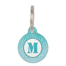 モノグラムターコイズヒョウ印刷 ペット　ネームタグ