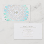 モノグラムターコイズフローラロータスホワイトマーブル 名刺 (正面/裏面)
