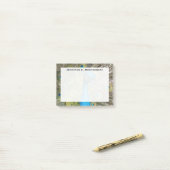 モノグラムターコイズブルーライムグリーンピーコックフェザー ポストイット (デスク上)