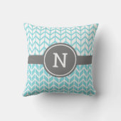 モノグラムターコイズホワイトシェブロンパタはっきりしたーングレー クッション (裏面)