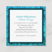 モノグラムターコイズ葉パターンモダン植物学 スクエア名刺 (裏面)