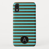 モノグラムターコイズ、ブラックおよびゴールドストライプの箔 Case-Mate iPhoneケース (裏面)