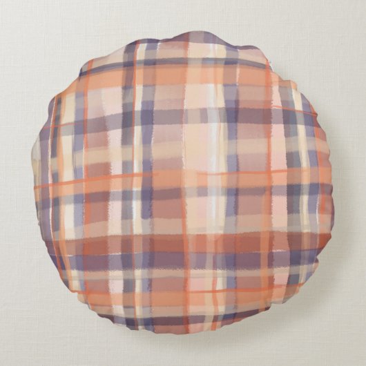 モノグラムタータンチェック紅葉ベージュオレンジパープル ラウンドクッション (裏面)