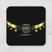 モノグラムダイヤモンドを使用した豪華なブラックと金ゴールド スクエア名刺 (正面)