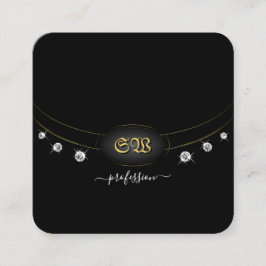 モノグラムダイヤモンドを使用した豪華なブラックと金ゴールド スクエア名刺
