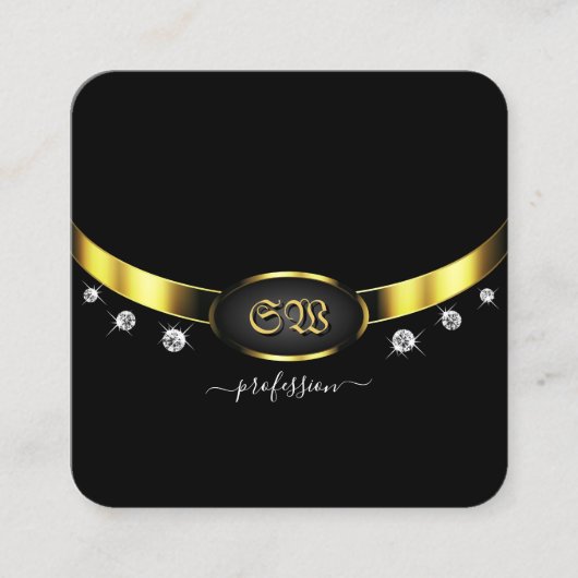 モノグラムダイヤモンドを使用した豪華なブラックと金ゴールド スクエア名刺 (正面)