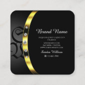 モノグラムダイヤモンドを使用した豪華なブラックと金ゴールド スクエア名刺 (裏面)