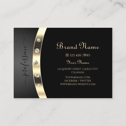モノグラムダイヤモンドを使用した豪華なブラックと金ゴールド 名刺 (裏面)