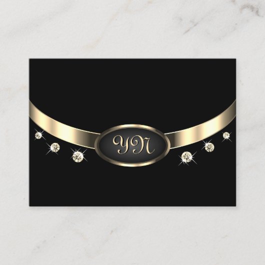 モノグラムダイヤモンドを使用した豪華なブラックと金ゴールド 名刺 (正面)