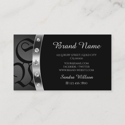 モノグラムダイヤモンド付き卓越した黒銀 名刺 (裏面)