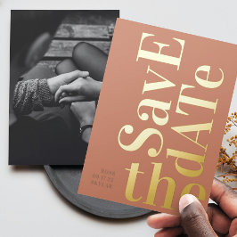 モノグラムダスティオレンジテラコッタ日付を保存 箔招待状