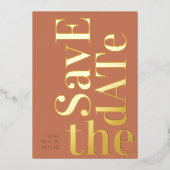 モノグラムダスティオレンジテラコッタ日付を保存 箔招待状 (正面)
