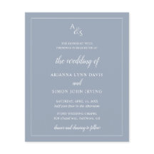 モノグラムダスティブルーバジェット結婚式招待状