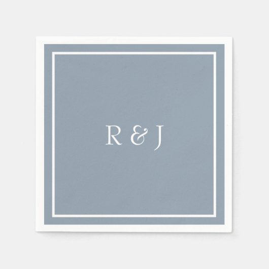 モノグラムダスティブルーホワイトアンパサンドクール結婚ズ スタンダードカクテルナプキン (正面)