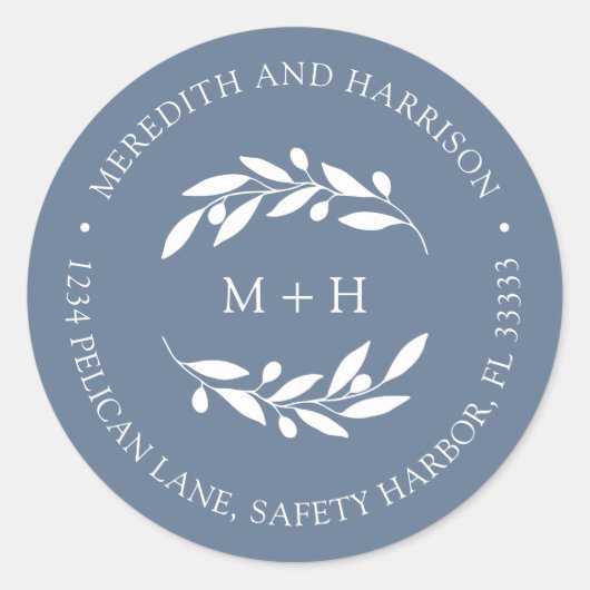 モノグラムダスティブルー結婚ズ差出人住所 ラウンドシール (正面)