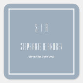モノグラムダスティブルー&ホワイトシンプルモダンズ結婚ズ スクエアシール (正面)