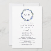 モノグラムダスティーブルーフローラ結婚リース 招待状 (正面)