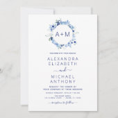 モノグラムダスティーブルーフローラ結婚式招待状 招待状 (正面)