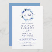 モノグラムダスティーブルーフローラ結婚式招待状 招待状 (正面/裏面)