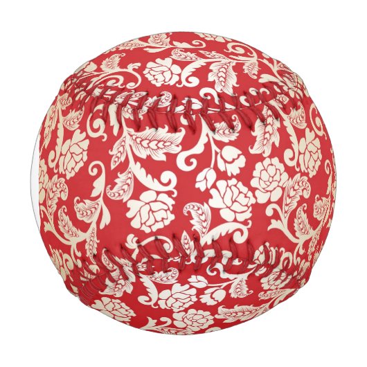 モノグラムダマスクフローラ背景パターン 野球ボール (正面)