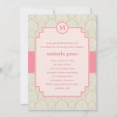 モノグラムダマスク洗礼/《キリスト教》洗礼式や命名式招待状-ピンク 招待状 (正面)