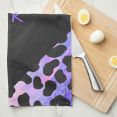 モノグラムダルマチアンブラックとピンク キッチンタオル (四つ折り)